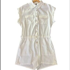 $99 KUT From the Kloth Short Sleeve Button Down Romper Medium White stretchy